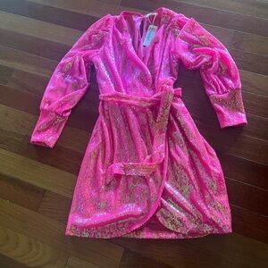 GB girls hot pink magenta fuschia sequin sparkly wrap dress size XL NWT